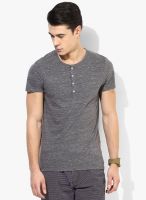 Tom Tailor Grey Solid Henley Neck T-Shirt