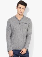 Tom Tailor Grey Solid Henley T-Shirt