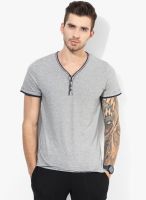 Tom Tailor Grey Striped Henley Neck T-Shirt