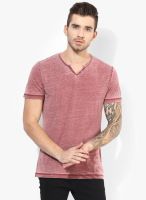 Tom Tailor Mauve Solid Henley Neck T-Shirt