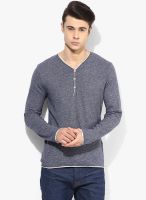 Tom Tailor Navy Blue Solid Henley T-Shirt