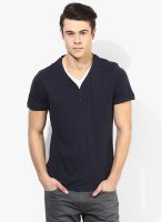 Tom Tailor Navy Blue Solid Henley T-Shirt