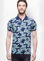 United Colors of Benetton Blue Printed Polo T-Shirts