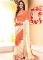 Vishal Orange Embroidered Saree