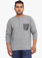 Western Vivid Light Grey Solid Henley T-Shirt