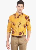 Yellow Submarine Mustard Yellow Printed Regular Fit Casual Shirt