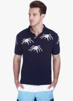 Zobello Navy Blue Printed Polo T-Shirt