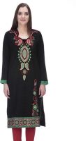 90 West Party Embroidered Women's Kurti(Black)