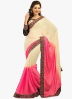 Admyrin Pink Georgette Satin Embroidered Saree