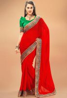 Admyrin Red Georgette Lace Saree