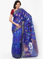 Avishi Blue Silk Blend Embroidered Saree
