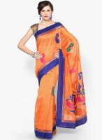 Avishi Orange Embroidered Cotton Blend Saree