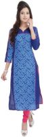 Bright Cotton Casual Printed Women's Kurti(Blue)