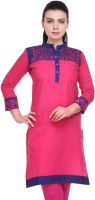 Cenizas Casual Embroidered Women's Kurti(Pink)
