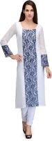 Fashionwalk Casual Solid Women's Kurti(White, Blue) Fashionwalk Casual Solid Women's Kurti(White, Blue)