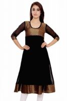 GMI Festive, Party Self Design Women's Kurti(Black)