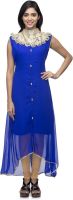 G&Z Collections Embellished Women's Flared Kurta(Blue)
