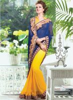 Inddus Blue Embroidered Saree