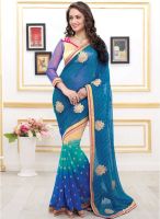 Inddus Blue Georgette Embroidered Lehriya Saree