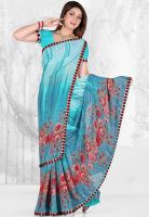 Inddus Blue Printed Saree