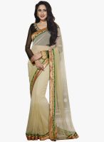 Inddus Cream Embroidered Saree