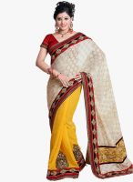 Inddus Cream Embroidered Saree