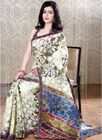 Inddus Cream Printed Saree