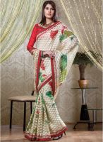 Inddus Cream Printed Saree