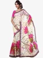 Inddus Cream Printed Saree