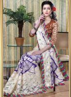 Inddus Cream Printed Saree