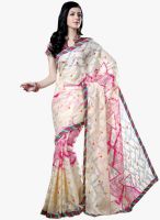 Inddus Cream Printed Saree