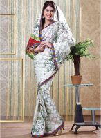 Inddus Off White Printed Saree