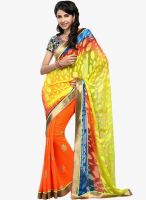 Inddus Orange Printed Saree