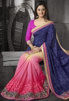 Inddus Peach Embroidered Saree