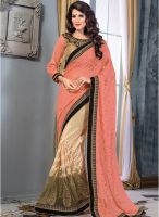 Inddus Peach Embroidered Saree