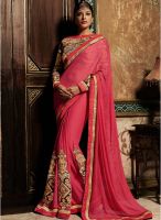 Inddus Pink Embroidered Saree