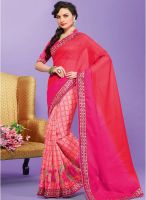 Inddus Pink Printed Saree