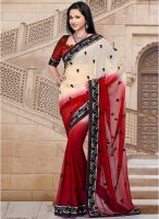 Inddus Red Embroidered Saree