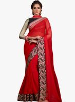 Inddus Red Embroidered Saree