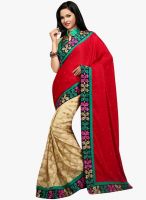 Inddus Red Embroidered Saree