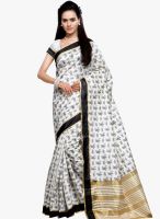 Inddus White Printed Saree