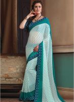 Inddus White Printed Saree