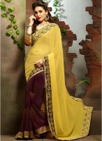 Inddus Yellow Embroidered Saree