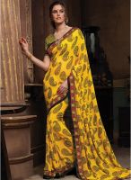 Inddus Yellow Printed Saree