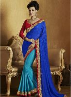 Indian Women By Bahubali Blue Embroidered Saree