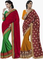 Indian Women By Bahubali Pack Of 2 Multicoloured Embroidered Saree