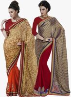 Indian Women By Bahubali Pack Of 2 Multicoloured Embroidered Saree