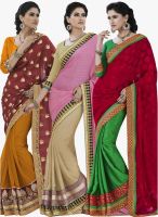 Indian Women By Bahubali Pack Of 3 Multicoloured Embroidered Sarees