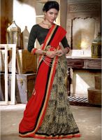 Indian Women By Bahubali Red Embroidered Saree