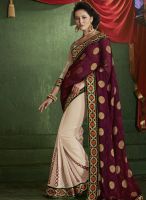 Indian Women By Bahubali Wine Embroidered Saree